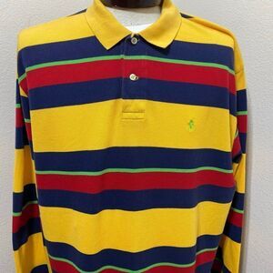 Ralph Lauren Polo 90's Shirt Yellow Red Blue Stripe RUGBY Look Mens Size XL